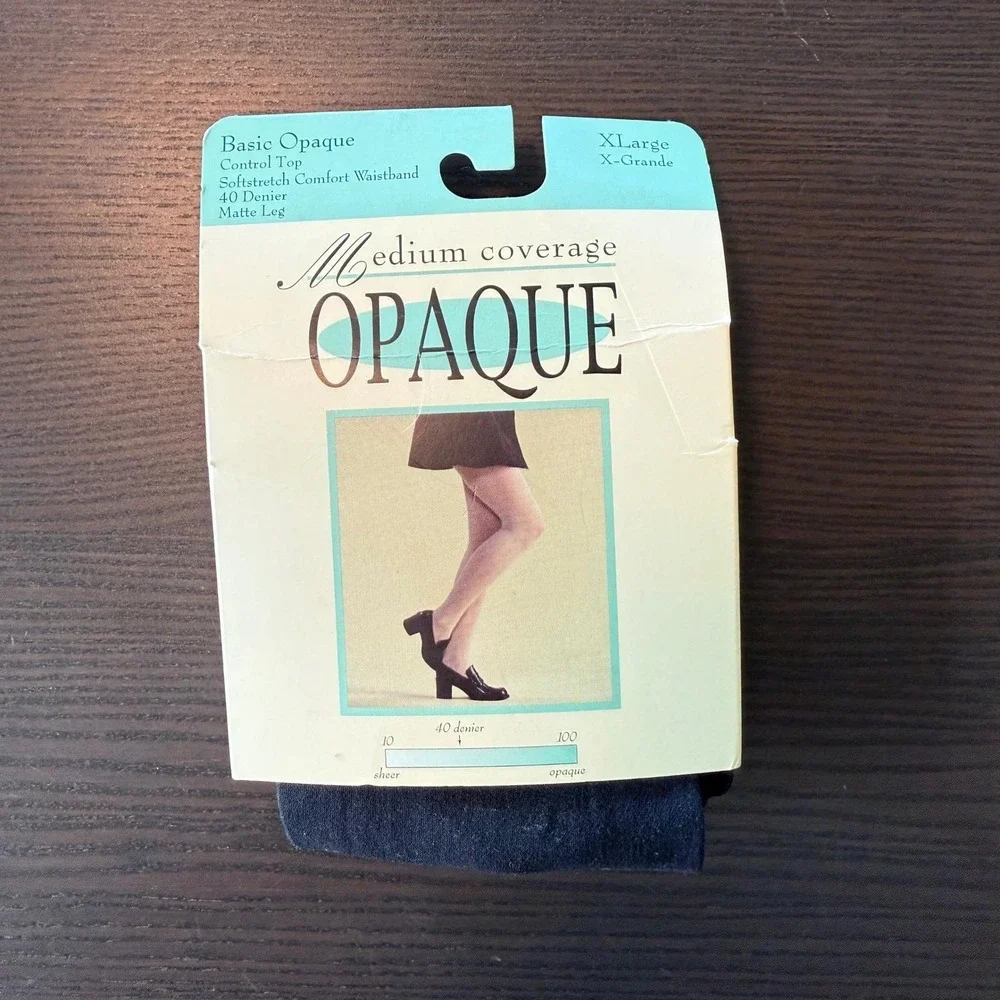 Vintage JCPenney Opaque Control Top Tights Women's XL Navy Soft Stretch‎